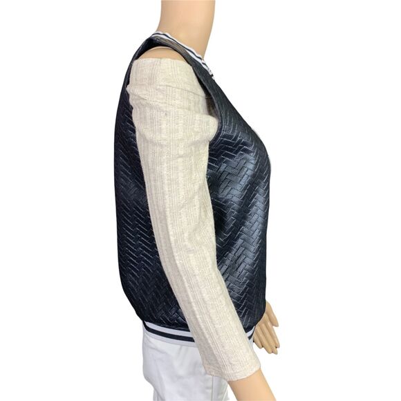 Vintage Alexandra Collection Womens Vest Faux Leather Chevron Black White Small - Picture 7 of 12